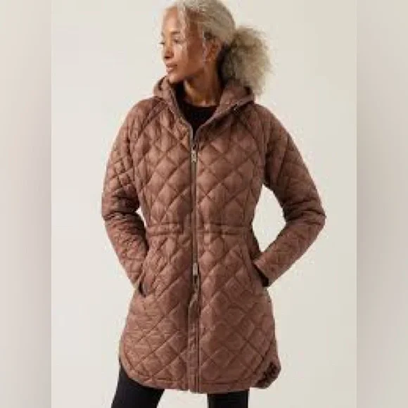 Athleta Whisper Featherless Puffer Parka in Rustic Beige  xxs - Picture 2 of 3